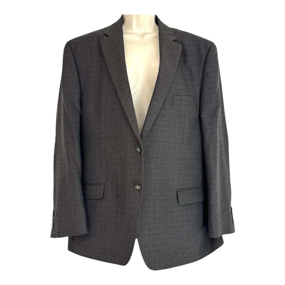 Chaps Brown Plaid Suit Jacket Blazer Lined Single Breast Two Button sz 46 R